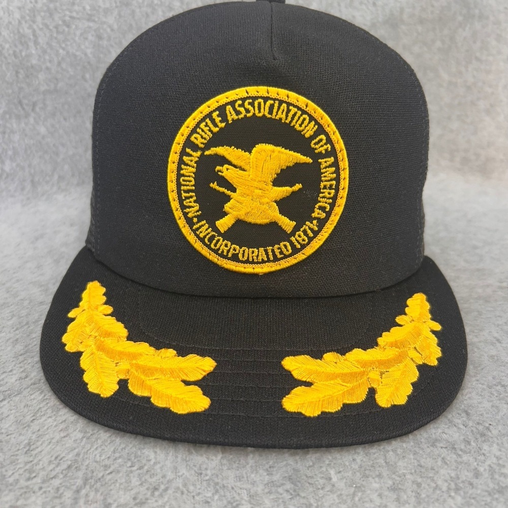 NRA Seal Logo Mens Black NRA Trucker Hat Scrambled Eggs Vintage USA OSFA - Picture 2 of 14